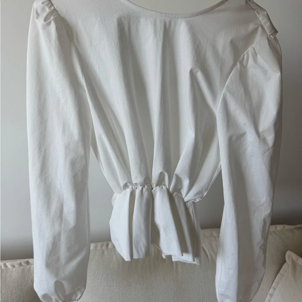 Zara White Ruffle-Front Blouse - Picture 2 of 3